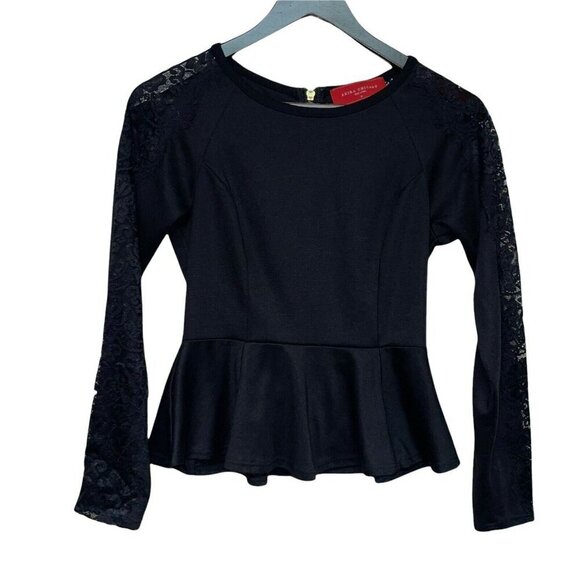 AKIRA Tops - AKIRA Red Label Chicago Black Lace Peplum Back Zip Blouse Shirt Size Medium